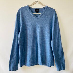 Express Mens Heather Blue Wool Blend V-Neck Classic Knit Pullover Sweater Size L